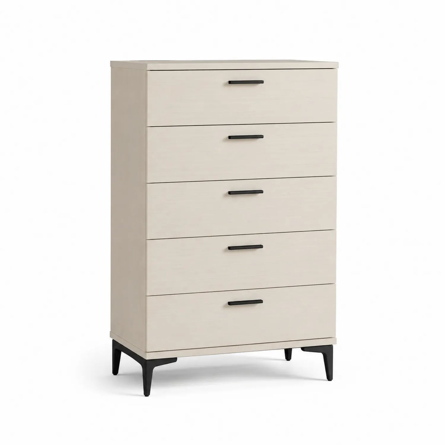Commode en Bois MDF Beige avec 5 Tiroirs et Poignées Noires
