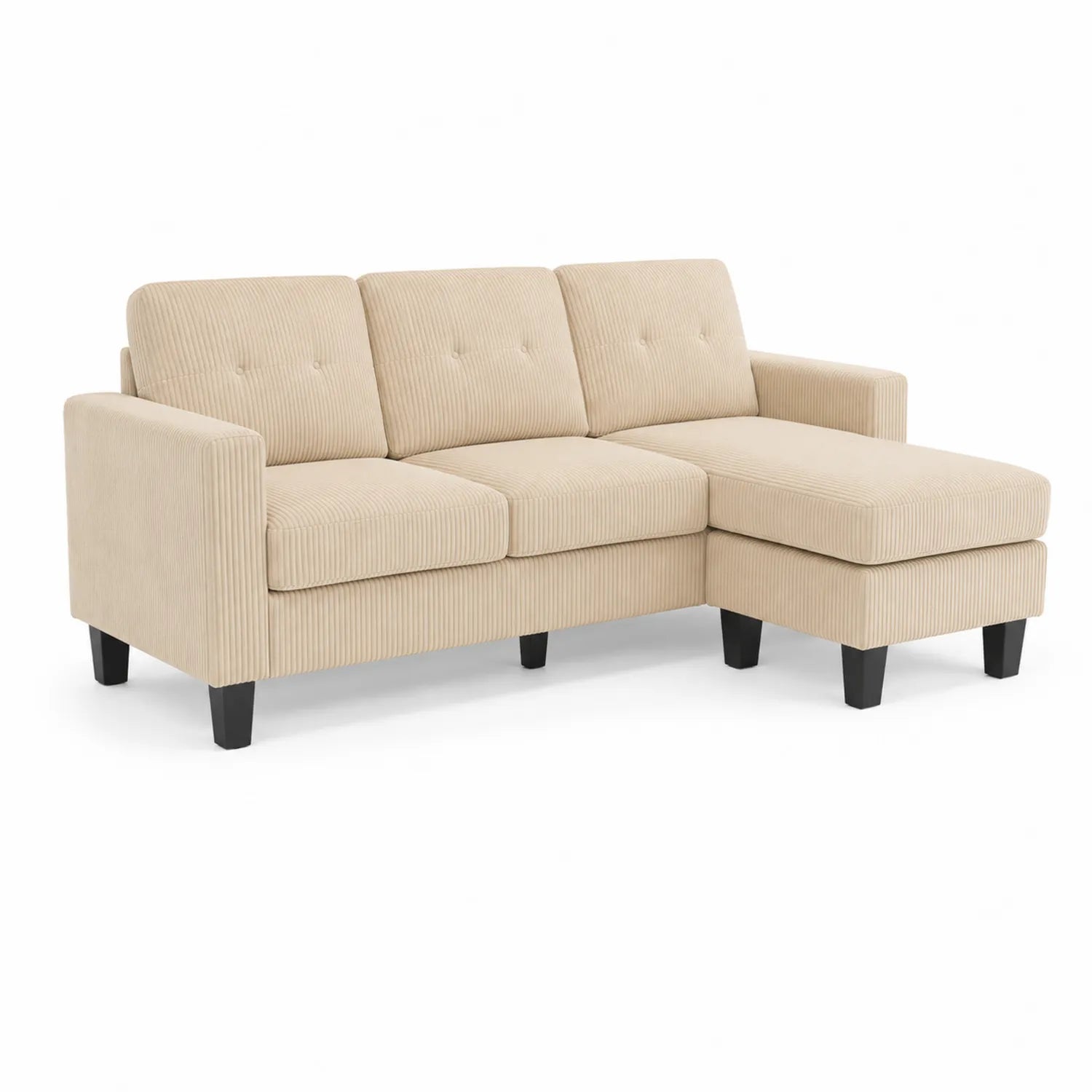 Canapé d'angle en bois et velours côtelé beige 210cm