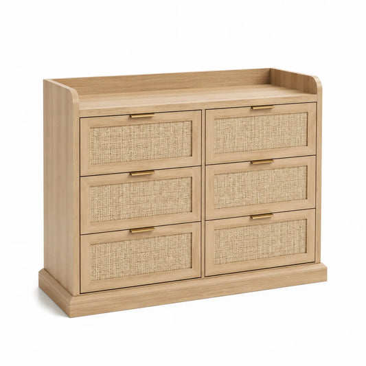 Commode en bois avec tiroirs en rotin 6 tiroirs 120x40x80 cm