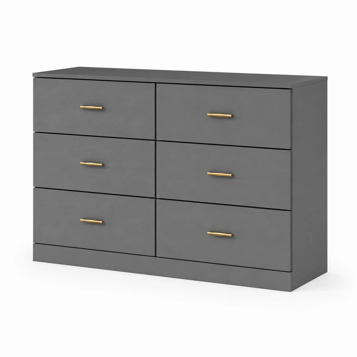Commode à 6 tiroirs en bois MDF gris avec poignées en métal
