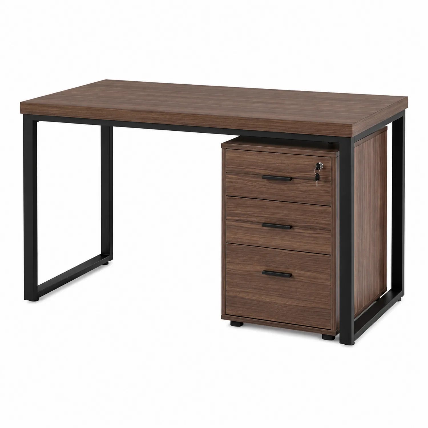 Bureau rectangulaire en bois et métal avec tiroirs 120 cm
