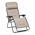Chaise longue en acier et textilène beige avec appui-tête