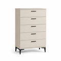 Commode en Bois MDF Beige avec 5 Tiroirs et Poignées Noires