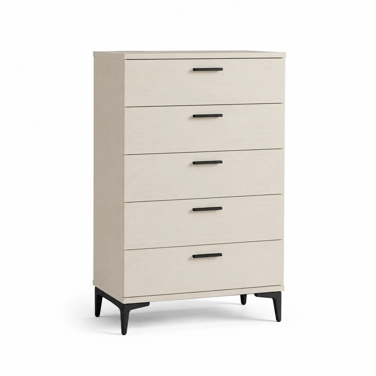 Commode en Bois MDF Beige avec 5 Tiroirs et Poignées Noires