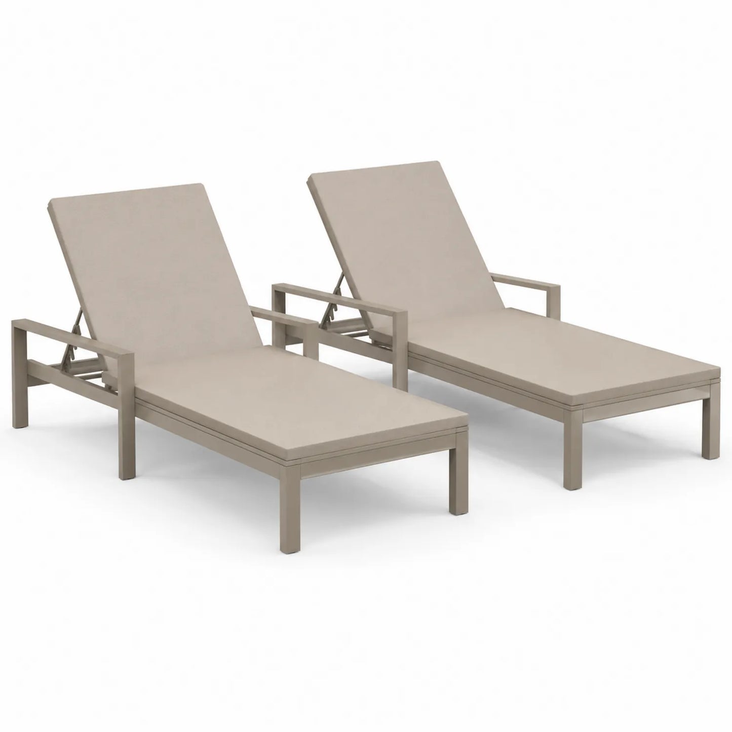 Ensemble de 2 chaises longues en aluminium et polyester beige