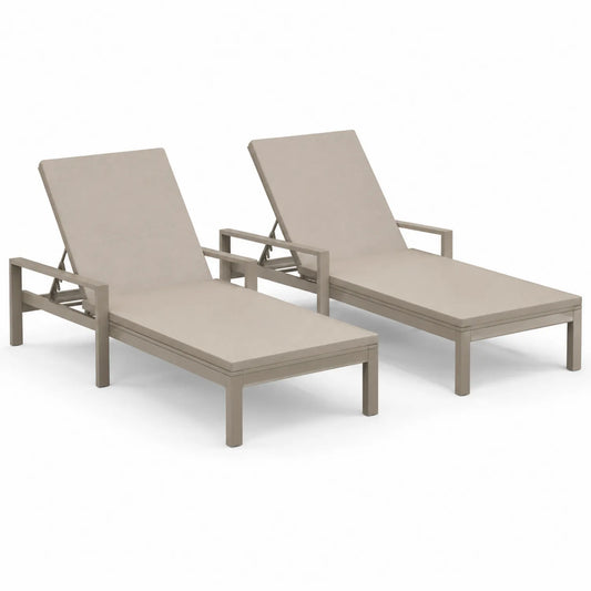 Ensemble de 2 chaises longues en aluminium et polyester beige
