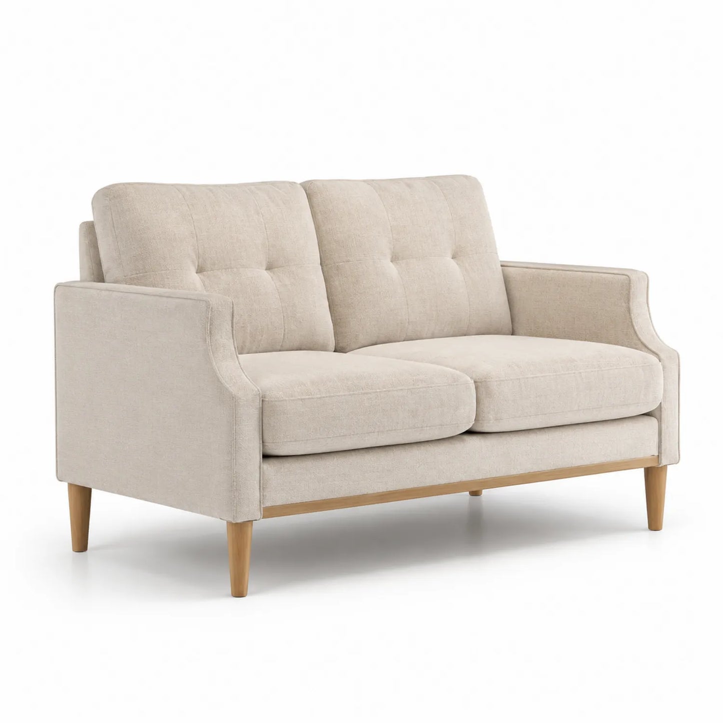 Canapé deux places tissu polyester Beige pieds bois