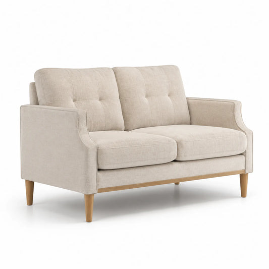Canapé deux places tissu polyester Beige pieds bois