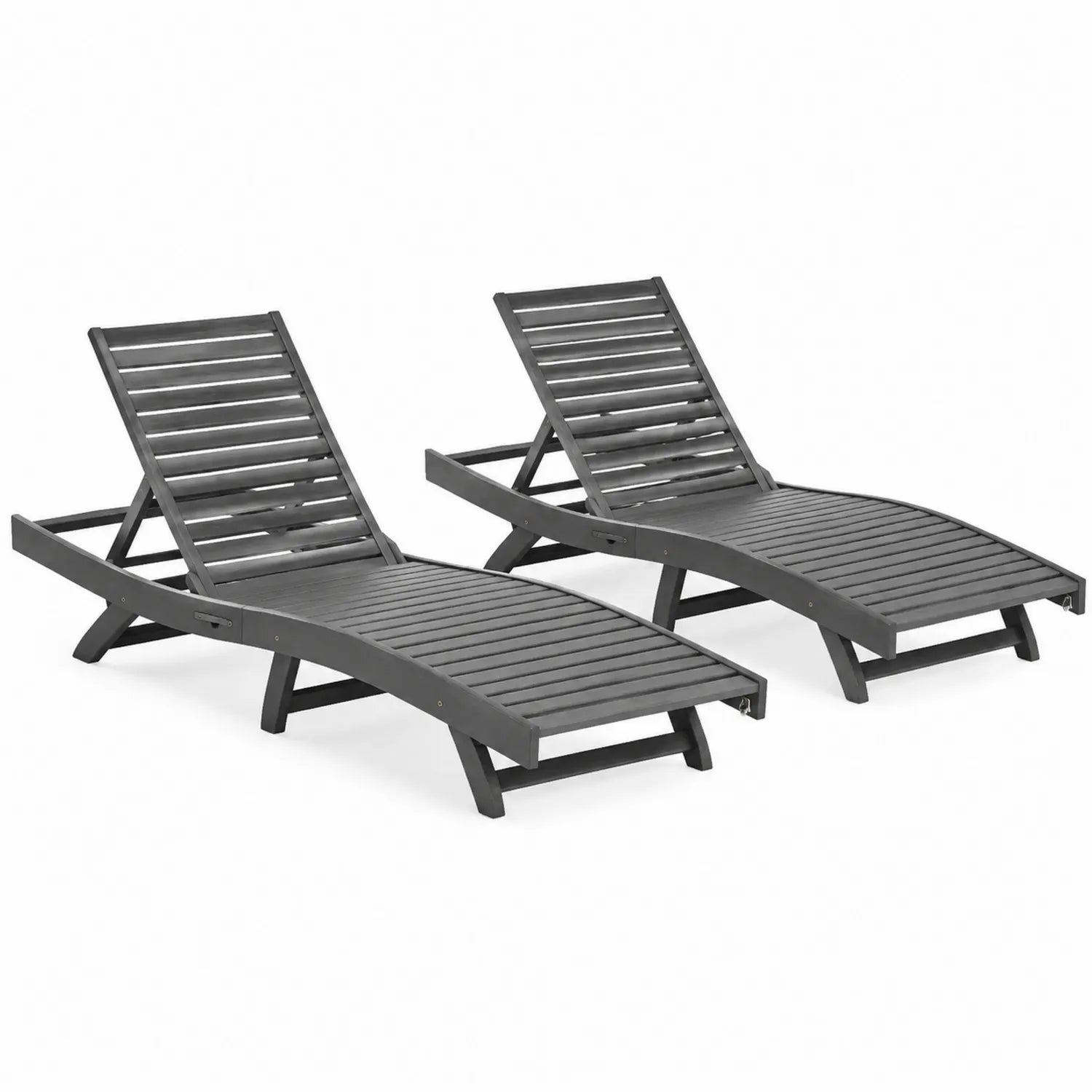 Lot de 2 chaises longues en bois d'acacia grises