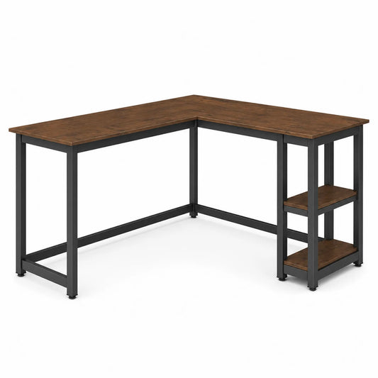 Bureau d'angle en bois MDF et métal avec étagères