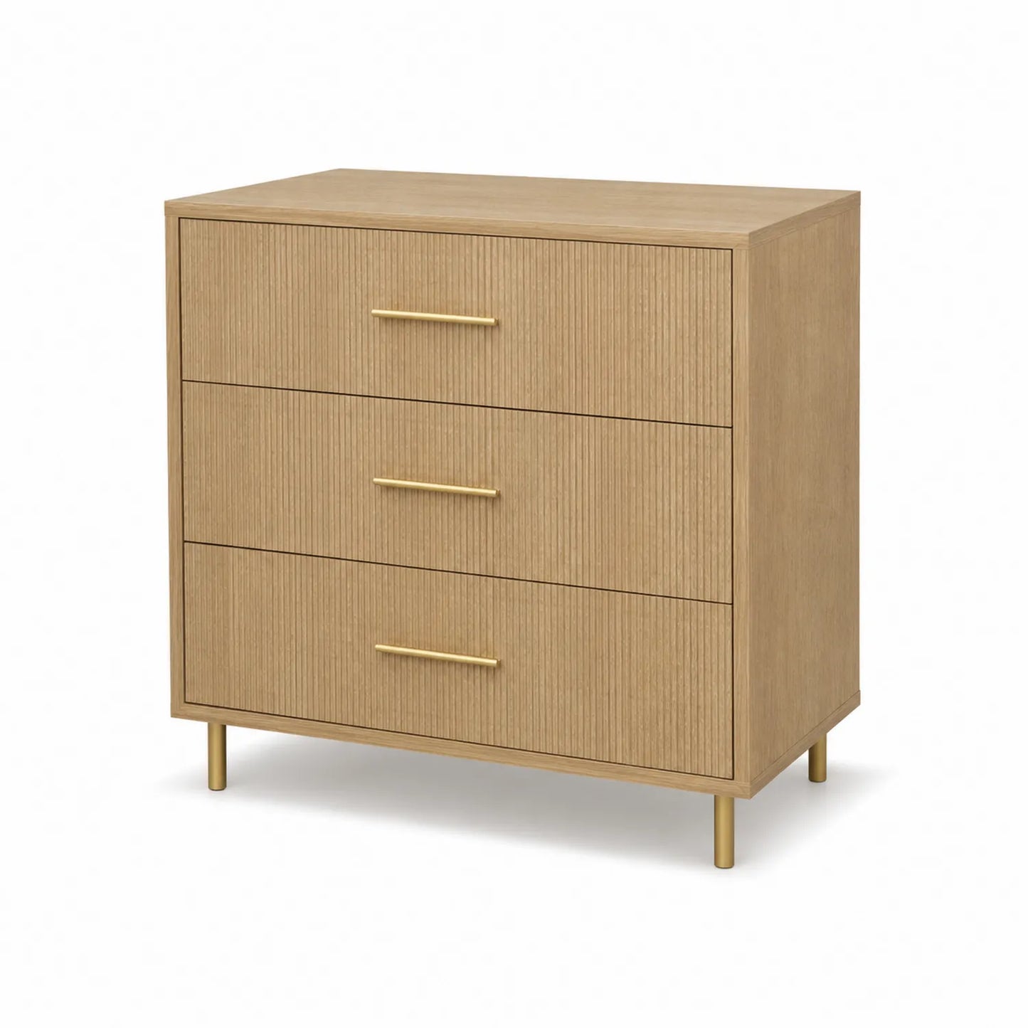 Commode en bois avec poignées métalliques 3 tiroirs beige