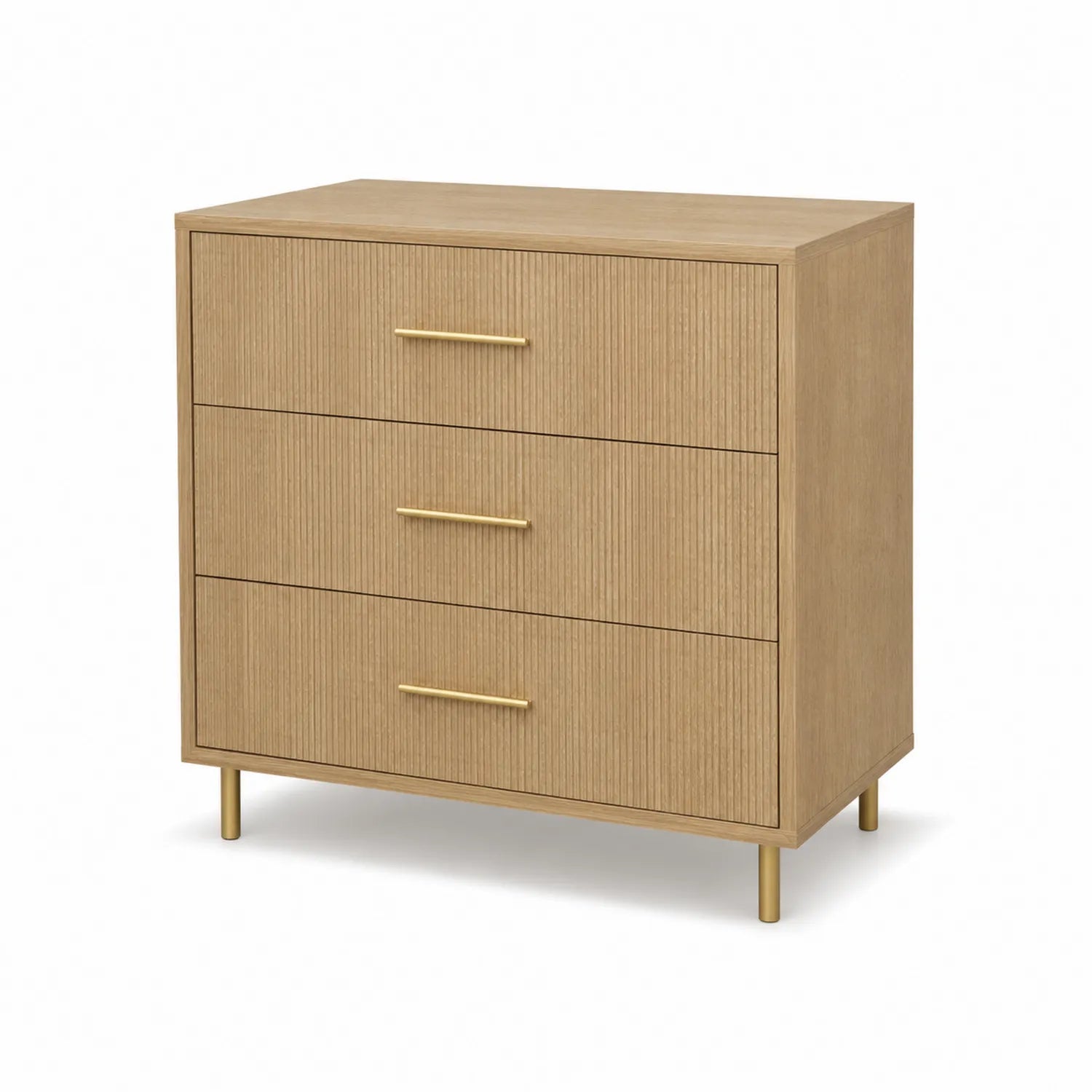 Commode en bois avec poignées métalliques 3 tiroirs beige