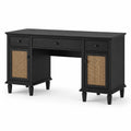 Bureau en bois noir avec portes en rotin 120x45x75 cm